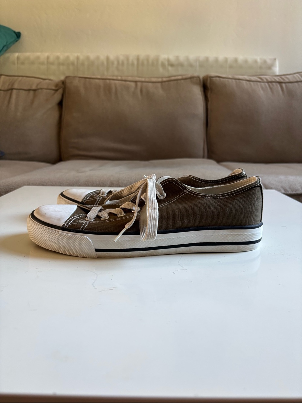 Converse Low-Top Sneakers in Olive Green and White